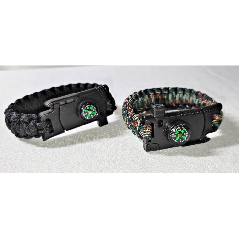 Bundle 2 - 6 in 1 Adjustable Paracord Emergency Bracelet Fire Starter, Compass.‎